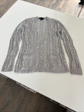 Ralph Lauren black label silver metallic cardigan long sleeve v-neck sweater L